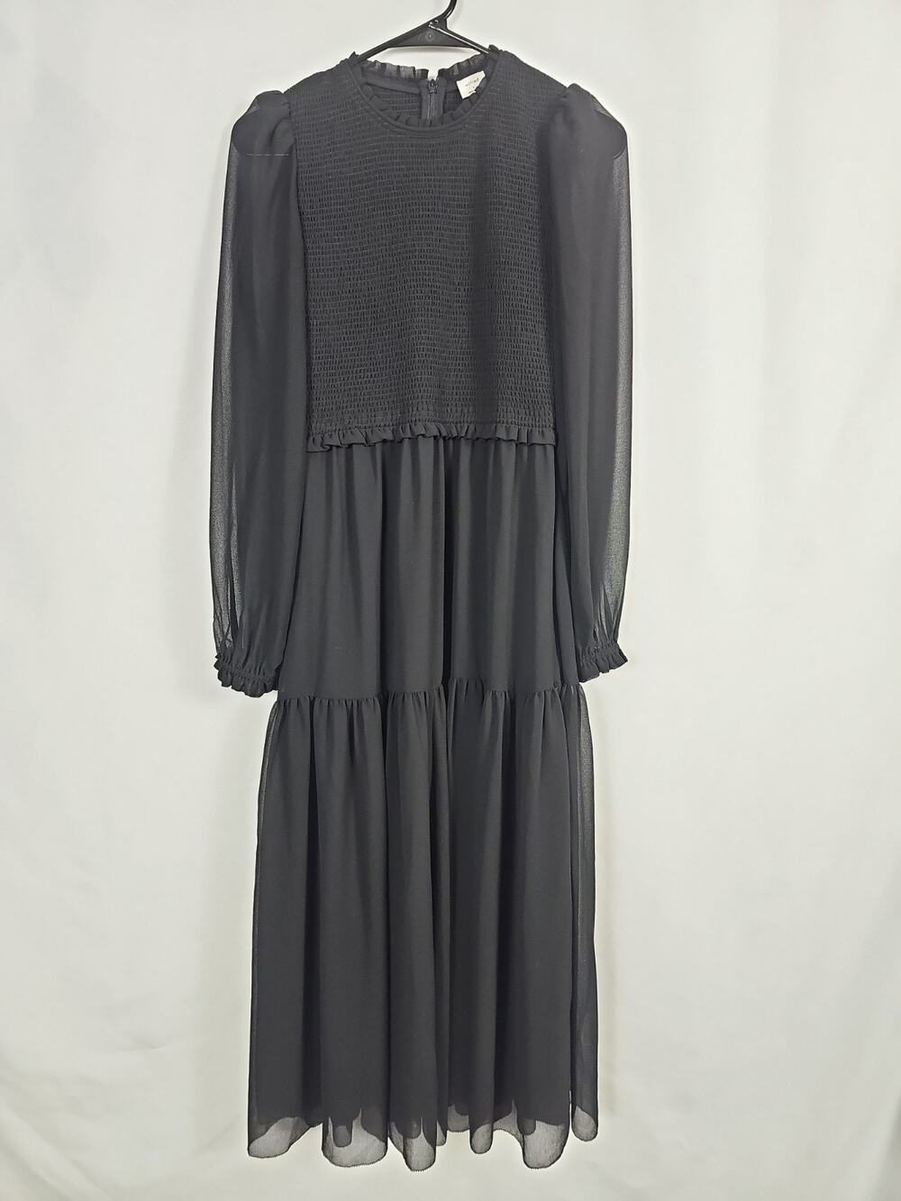 Aritzia Wilfred Rosalyn Black Smocked Tiered Chiffon Maxi Dress Small S